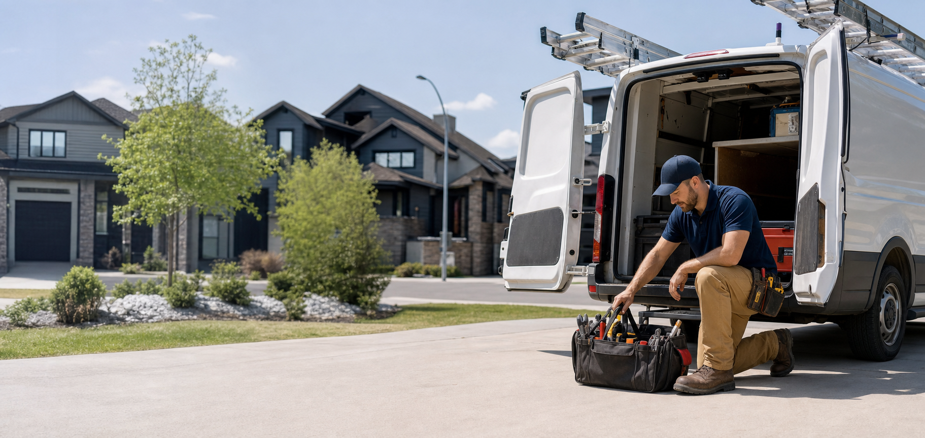Steve Balakshii beside his branded service van in Calgary